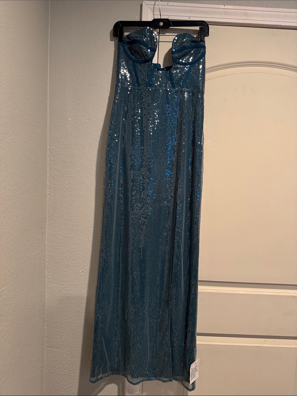 ASOS Strapless Sequin Maxi Dress in Teal Blue